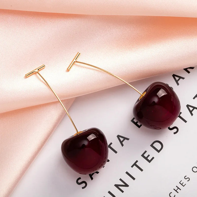 Cute Red Cherry Earrings Fashion Niche Fruit Earrings Girls Sweet Versatile Cherry Earrings Women's Design Sense Jewelry Gifts