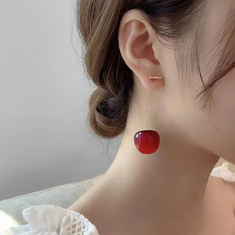 Cute Red Cherry Earrings Fashion Niche Fruit Earrings Girls Sweet Versatile Cherry Earrings Women's Design Sense Jewelry Gifts