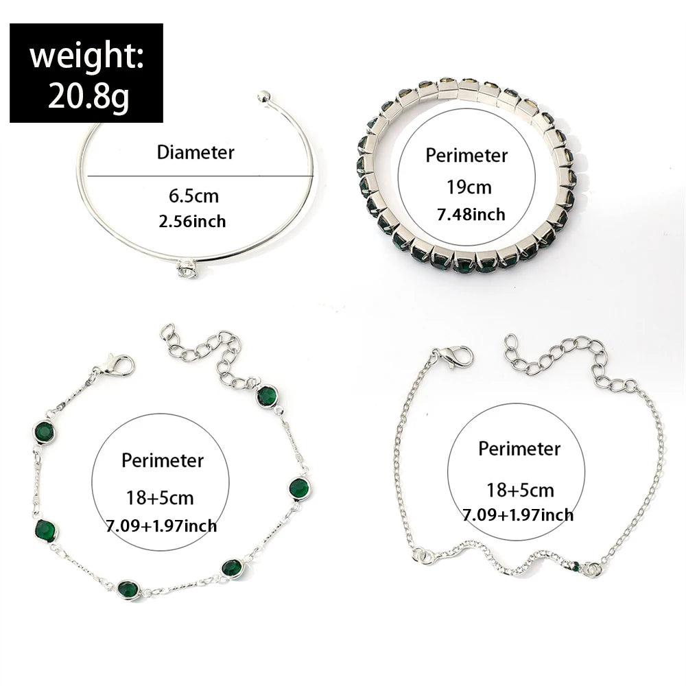 4Pcs/Set Fashionable Snake Imitation Gemstone Bangle Rhinestone Full Metal Bracelet For Women