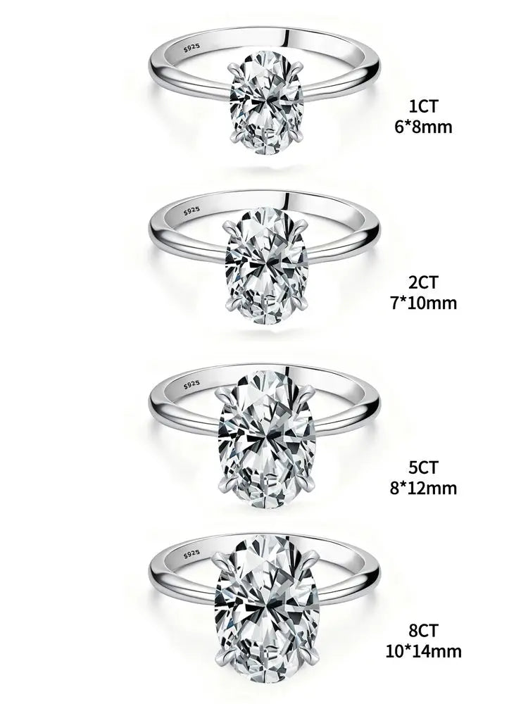 Anillo Solitario Oval · Plata 925 · 1–8 Quilates