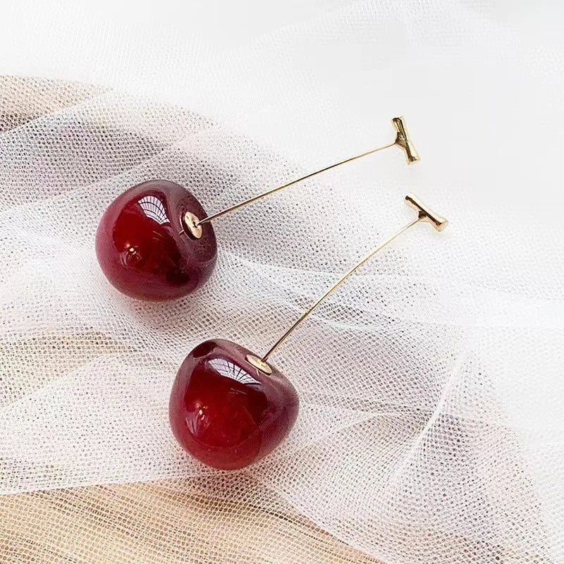 Cute Red Cherry Earrings Fashion Niche Fruit Earrings Girls Sweet Versatile Cherry Earrings Women's Design Sense Jewelry Gifts