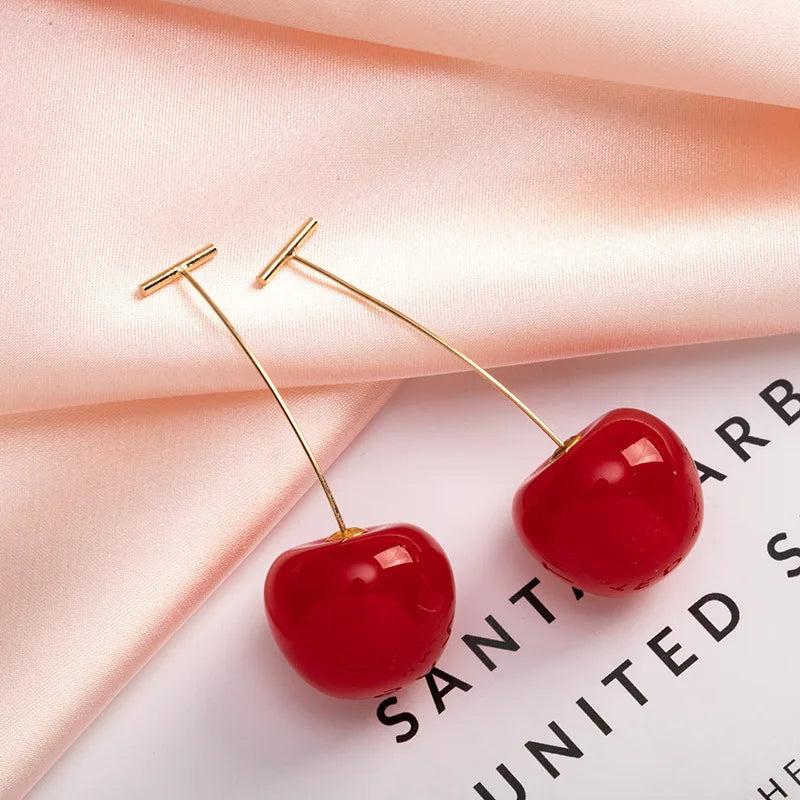 Cute Red Cherry Earrings Fashion Niche Fruit Earrings Girls Sweet Versatile Cherry Earrings Women's Design Sense Jewelry Gifts