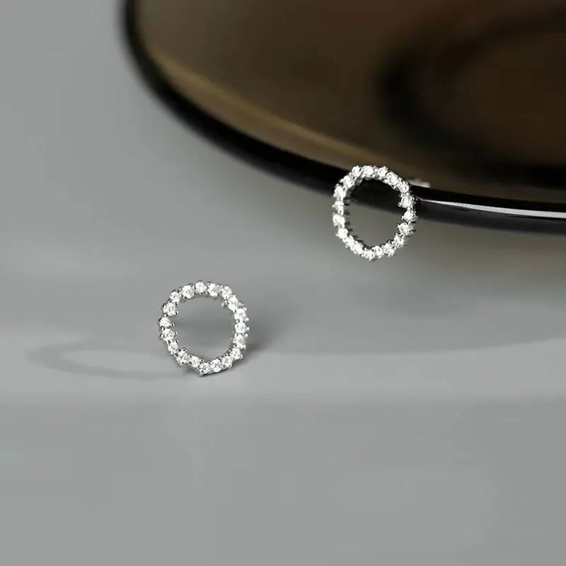 Delicate Small Circle Stud Earrings for Women Gold Color Crystal Minimalist Korean Party Summer Fashion Jewelry Accessories