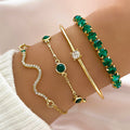 4Pcs/Set Fashionable Snake Imitation Gemstone Bangle Rhinestone Full Metal Bracelet For Women